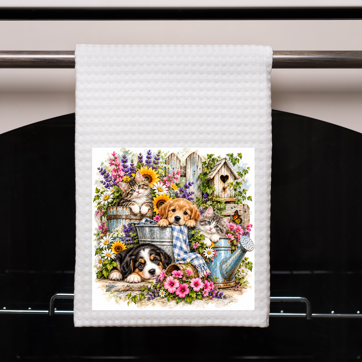 Kittens and Puppies in Floral Garden