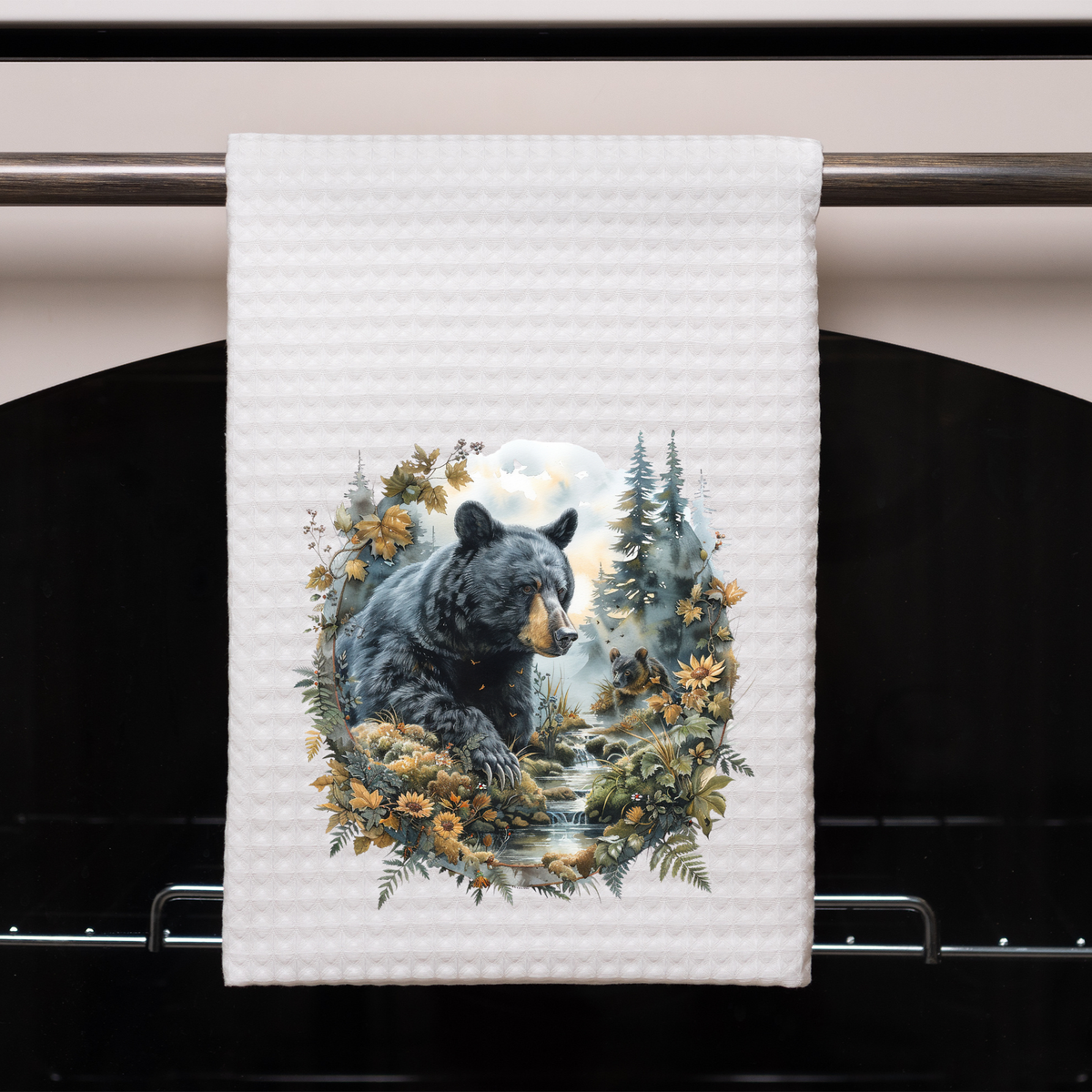 Bear by stream in forest