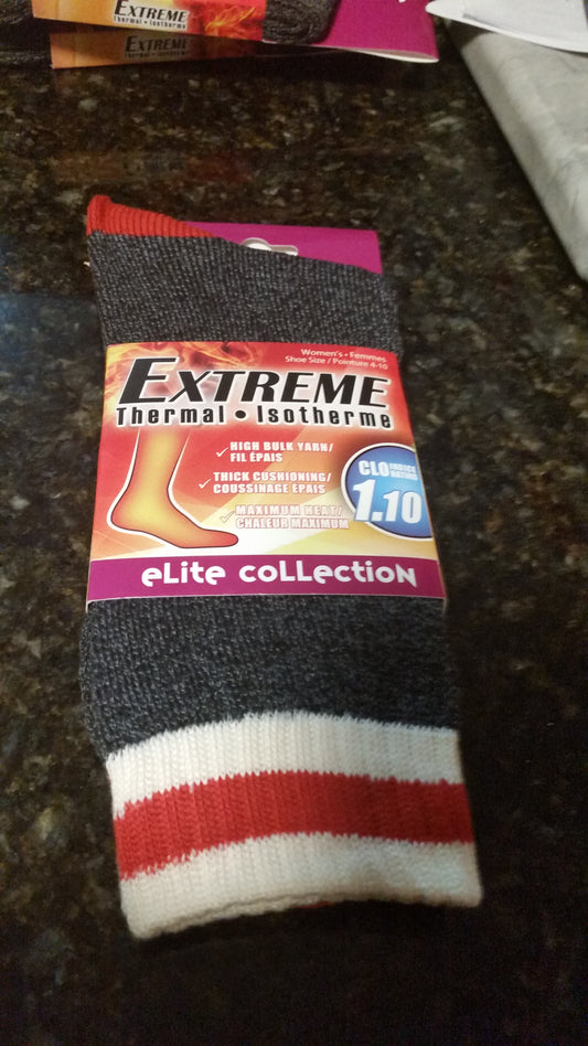 Ladies Thermal Socks - with Stripe (Red)